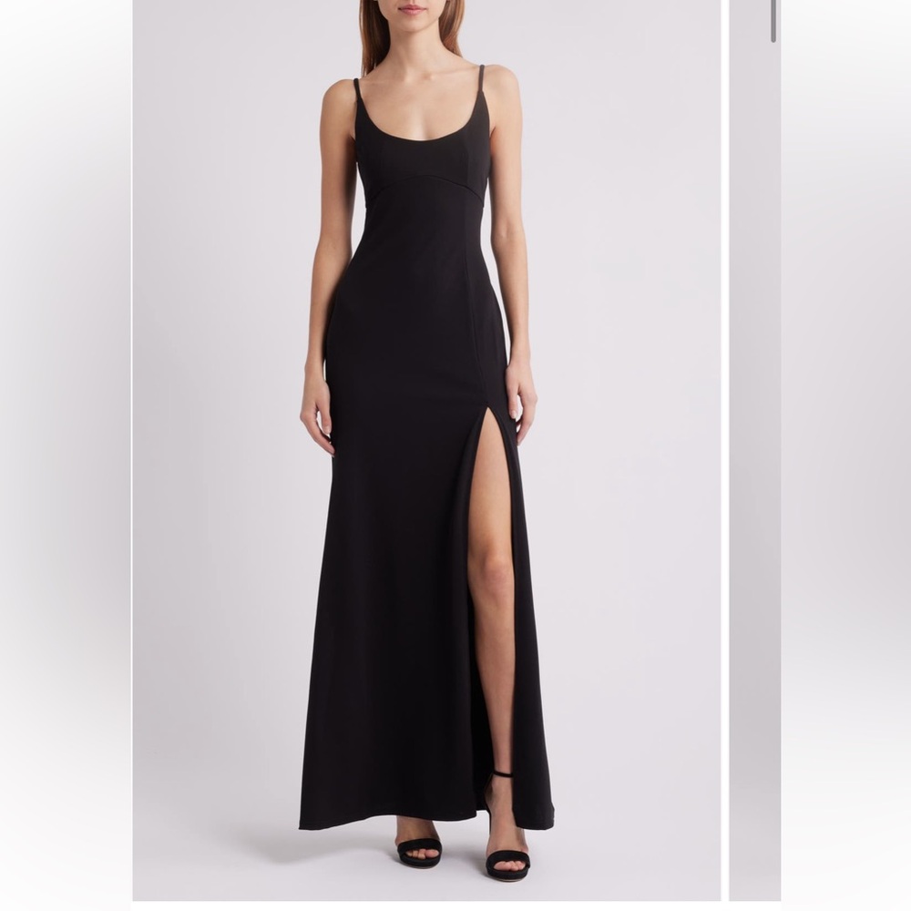 Lulus Black Slide Slit Gown, gorgeous classic sexy dress Gown Prom Party XS NWT